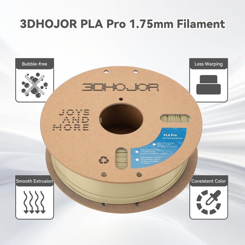 3DHoJor خيوط PLA Pro (PLA+) بقطر 1.75 مم، خيوط طابعة ثلاثية الأبعاد، بكرة كرتونية، دقة أبعاد +/- 0.03 مم - أبيض عظام، 1 كجم - Image 3